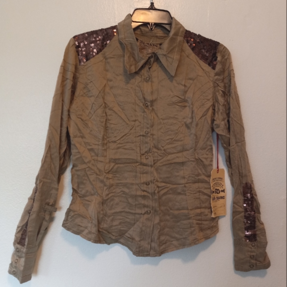 Da-Nang 100% Silk Surplus IndoChine Vintage Embellished Blouse Top